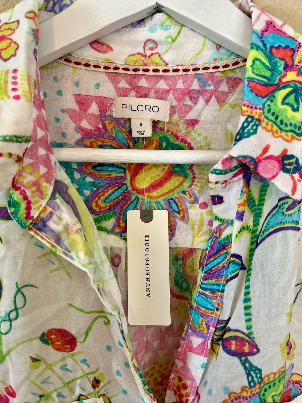 NWT Anthropologie Pilcro Multicolor ButtonUp Shirt Modal Size Small Boho Floral - Picture 2 of 9